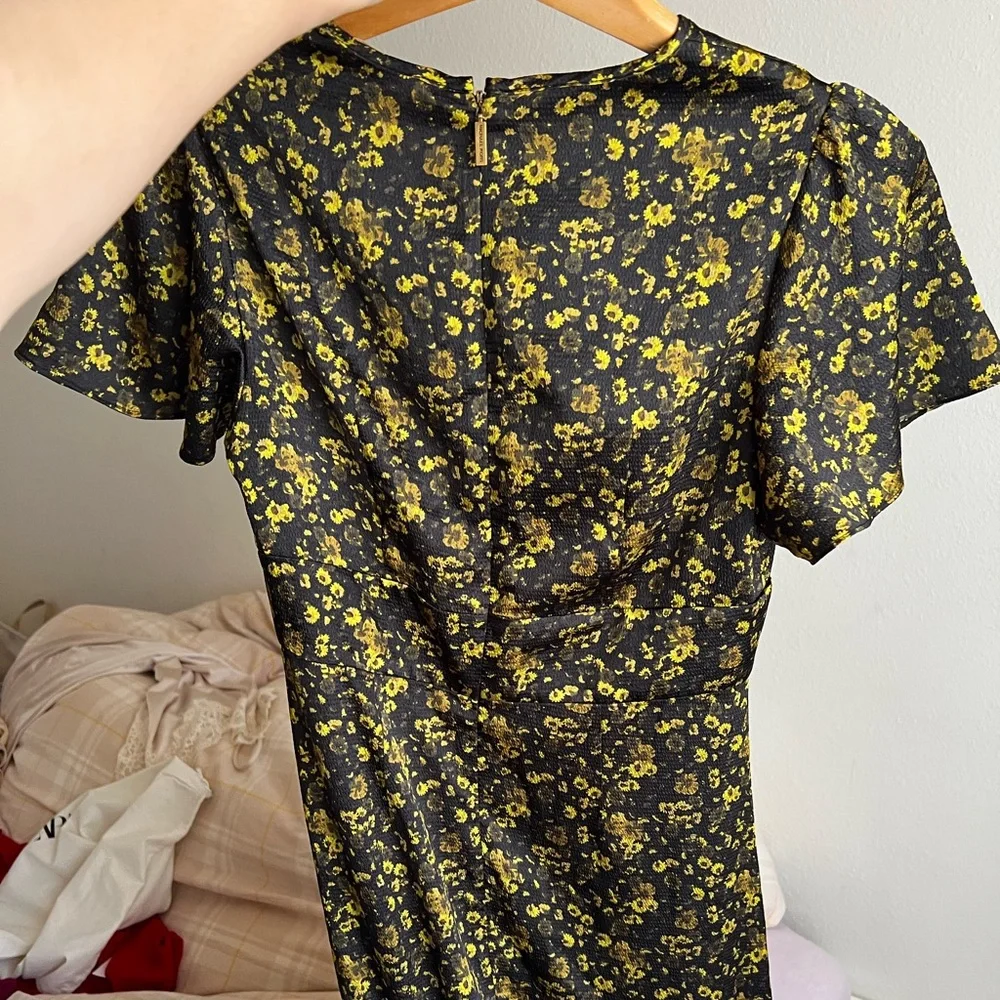 Michael Kors Black and Yellow Floral Midi Dress